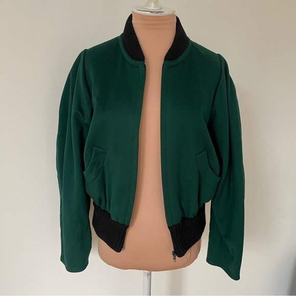 Yves Saint Laurent Rive Gauche Vintage 1992 Green Wool Bomber Jacket US 4 FR 36 - Picture 8 of 12